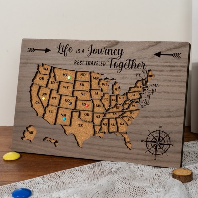 Push Pin USA Travel Map For Couples USA Map Pin Board Wood Map Anniversary Gift for Wife Valentine's Day Gift for Her