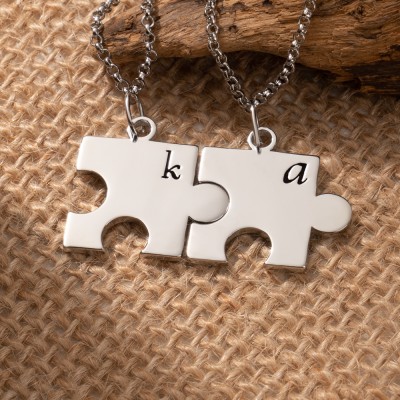 Personalized Puzzle Piece Initial Necklace Couple Matching Necklace Gift Ideas for Her Love Gifts for Girlfriend Boyfriend Anniversary Gifts