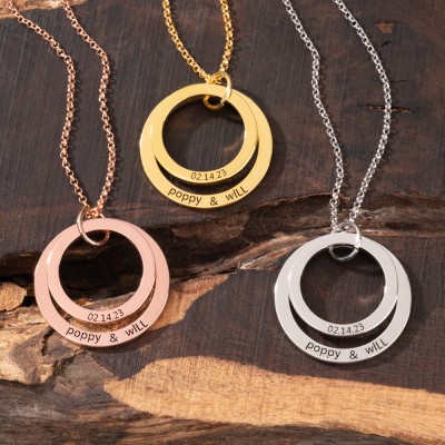 Personalized Double Disc Charms Name Necklace Gift Ideas for Soulmate Wedding Anniversary Gifts 