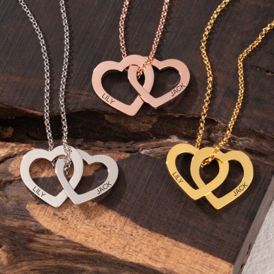 Personalized Double Heart Pendant Name Necklace Gifts for Soulmate Anniversary Gifts Unique Gift Ideas for Her