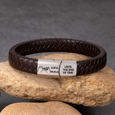 Personalized Mens Leather Engraved Bracelet Gifts for Him Love Gift Ideas for Boyfriend Wedding Anniversary Gifts for Husband