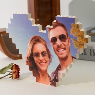 Personalized Building Brick Heart Shaped Photo Block Love Brick Puzzle Gift for Her Valentine's Day Gift for Soulmate Anniversary Gift for Wife