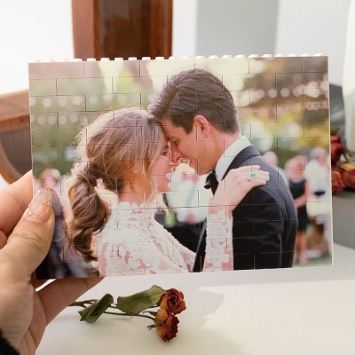 Personalized Rectangle Shape Couple Photo Building Blocks Puzzle For Anniversary Valentine's Day Gift Ideas