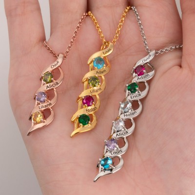 Personalized 1-8 Engravings and Birthstones Necklace 