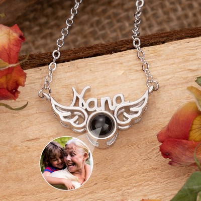 Personalized Wings Pendant Photo Projection Necklace with Picture Inside Christmas Gifts for Nana Mom