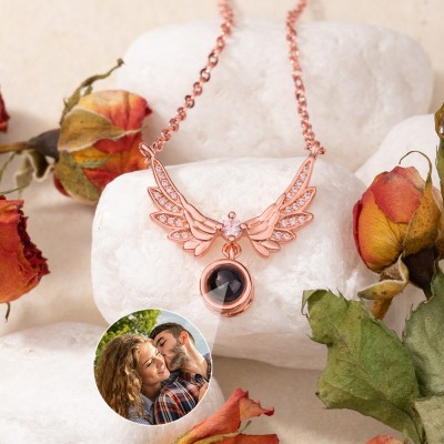 Personalized Wing Photo Projection Necklace with Picture Inside Gifts for Mom Christmas Gifts