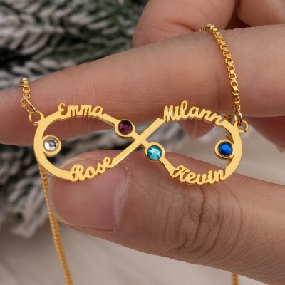 Personalized Infinity Name Necklace with Birthstones Love Gift for Her Christmas Birthday Gift for Mom Wife