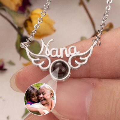 To My Mom Personalized Photo Projection Necklace with Wings Charm Christmas Gifts for Mom Nana