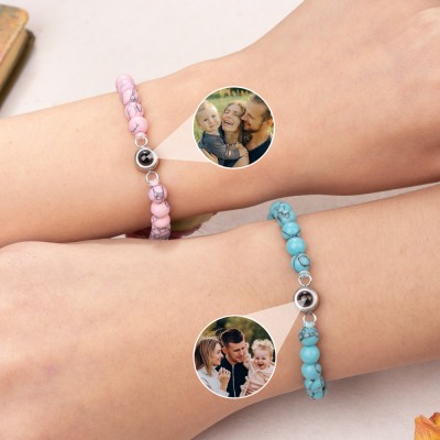Custom Women Pink Beaded Projection Photo Bracelet with Picture Inside Gifts for Her Christmas Gift Ideas for Wife Girlfriend