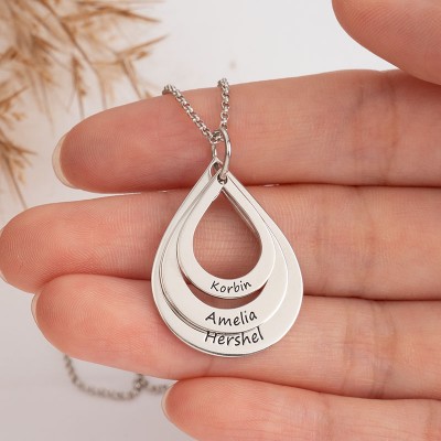 Silver Personalized Engraved Drop Shaped Family Necklace 1-6 Engraving Name Necklace