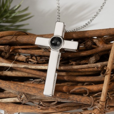 Personalized Cross Projection Necklace with Picture Anniversary Gift for Husband Valentine's Day Gift for Him