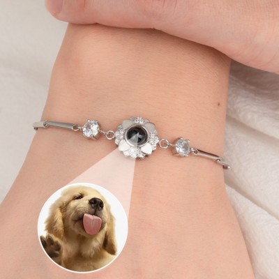Personalized To My Soulmate Women Sunflower Charm Photo Projection Bracelet with Picture Inside Christmas Gifts for Her