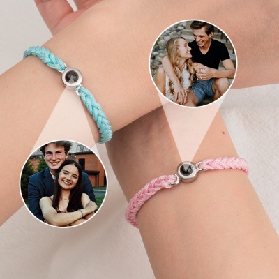 Personalized Black Braided Rope Photo Projection Bracelet Grandparent Gifts Family Gifts