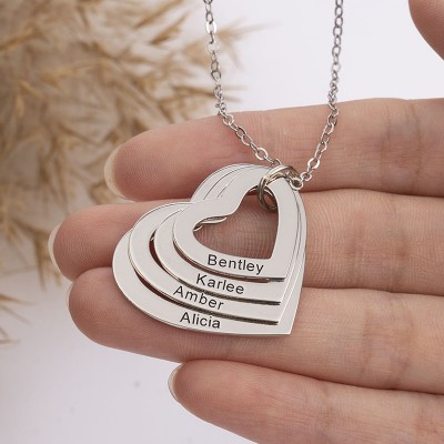 Silver Personalized Engraved Heart Shaped Family Necklace 1-4 Engraving Name Necklace