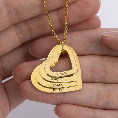 18K Gold Plating Personalized Engraved Heart Shaped Family Necklace 1-4 Engraving Name Necklace