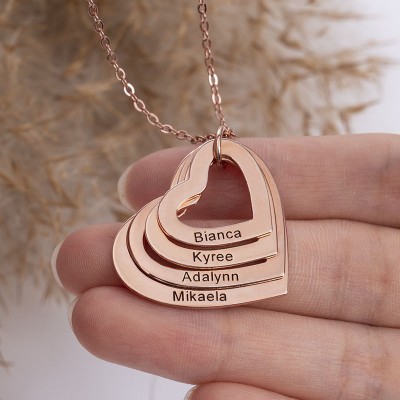 18K Rose Gold Plating Personalized Engraved Heart Shaped Family Necklace 1-4 Engraving Name Necklace