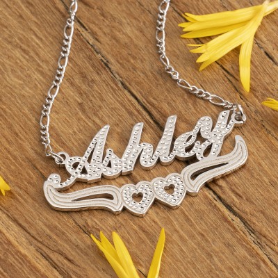 Personalized Two-Color Name Necklace with Heart Decoration Below