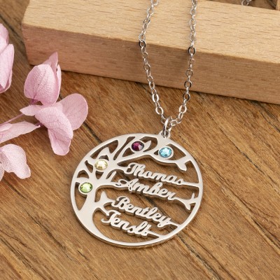 Personalized Family Tree Name Necklace with 1-8 Names Birthstones Gift for Mom and Grandma