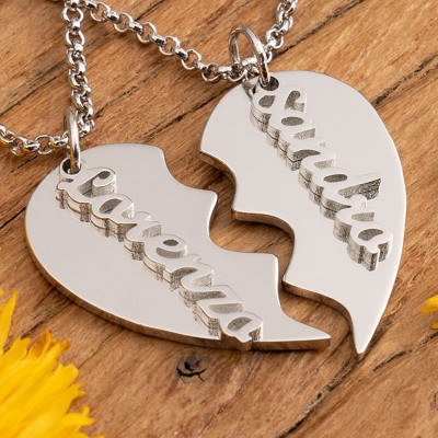 Personalized Couple Engraved Heart Necklace with Names