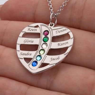 Personalized Moms Birthstone Necklace With 1-6 Kids Name