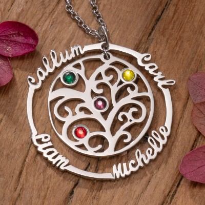 Family Tree Necklace with 1-6 Birthstones