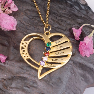 Personalized Heart Name Necklace with 1-6 Birthstones Designs