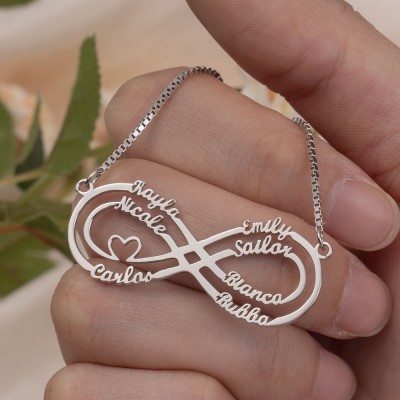 Infinity Name Necklace with Heart Personalized Infinity Jewelry for Family Gift for Mom Birthday Gift for Her 