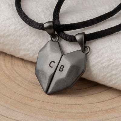 Personalized 2 Pieces Magnetic Patchwork Heart Necklace