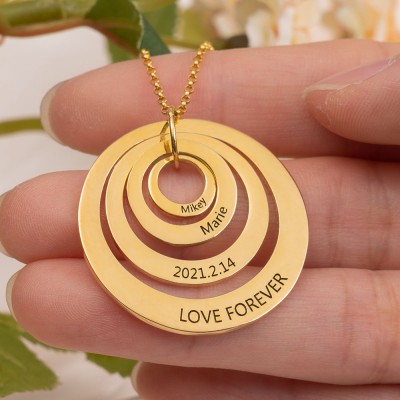Personalized Disc Charms Name Engraving Necklace Gift for Mom Grandma Anniversary Gift for Wife Birthday Gift for Her