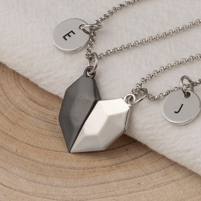 Personalized 2 Pieces Magnetic Patchwork Heart Necklace