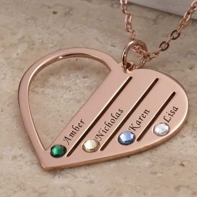 18K Rose Gold Plating Personalized Necklace 1-7 Birthstones and Engravings Engraved Birthstone Necklace