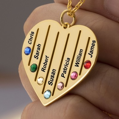 18K Gold Plating Personalized Necklace 1-7 Birthstones and Engravings Engraved Birthstone Necklace