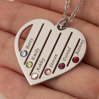 Silver Personalized Necklace 1-7 Birthstones and Engravings Engraved Birthstone Necklace