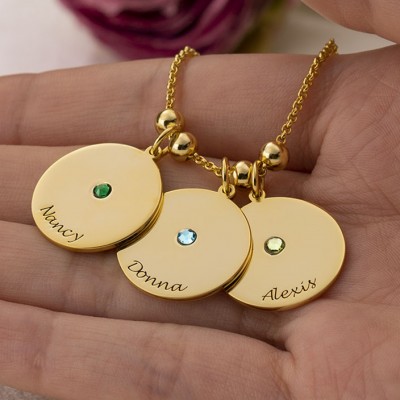 18K Gold Plating Personalized 1-10 Engravable Disc Charms Necklace Birthstone Necklace