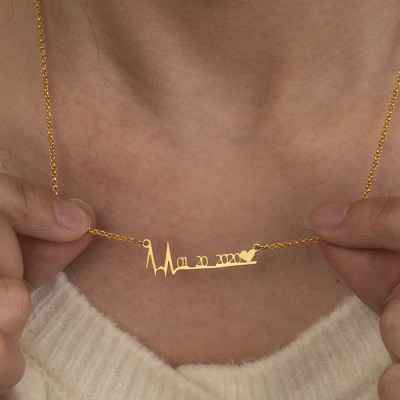 Personalized Heartbeat Pendant Name Necklace Birthday Jewelry Gifts for Her Fashion Name Necklace