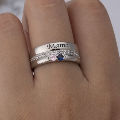 Personalized Birthstone Name Ring with 1-8 Birthstones Mother's Day Gift