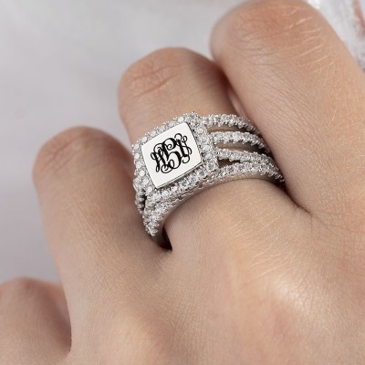 S925 Sterling Silver Custom Engraved Stacking Monogram Ring