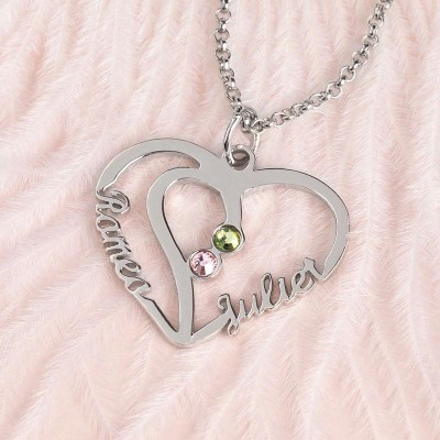Personalized 2 Name Necklaces Heart Shape Necklace Couples Necklace