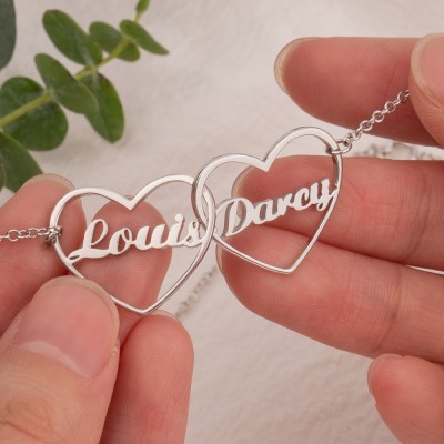 Personalized Double Heart Love Name Necklace for Couple Valentine's Day Gift for Girlfriend Wife