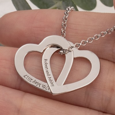 Personalize Two Heart Necklace for Couple