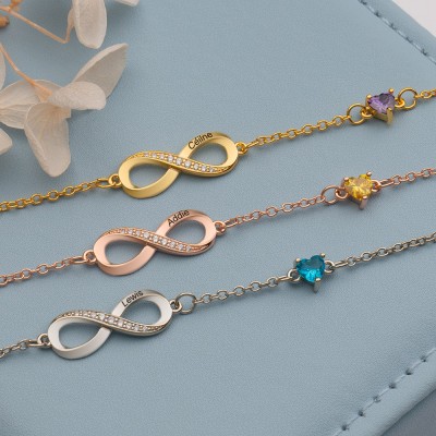 Personalized Infinity Name Bracelet with Birthstone Love Gift for Soulmate Birthday Gift for Her Anniversary Gift 