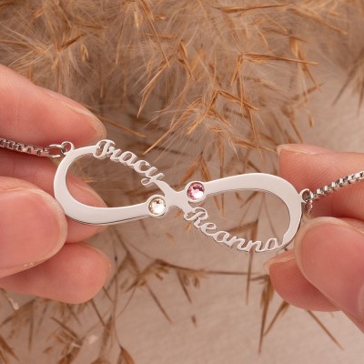 Personalized Infinity Name Necklace With Birthstones