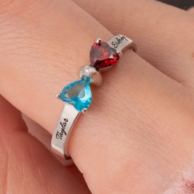 Personalized Birthstone Adorable Bow Promise Ring For Her Valentine's Day Gift For Girlfriend Wife