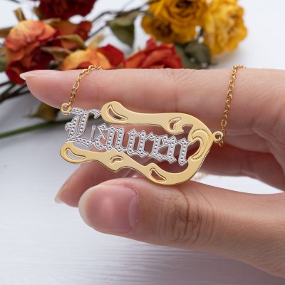 Personalized Two-Color Name Necklace Anniversary Birthday Gift for Her