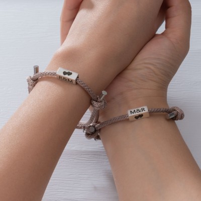 Personalized Set of 2 Couple Matching Magnetic Bracelet