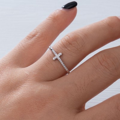 Pray Through It Pave Cross Ring Religious Minimalist Ring Gift for Her