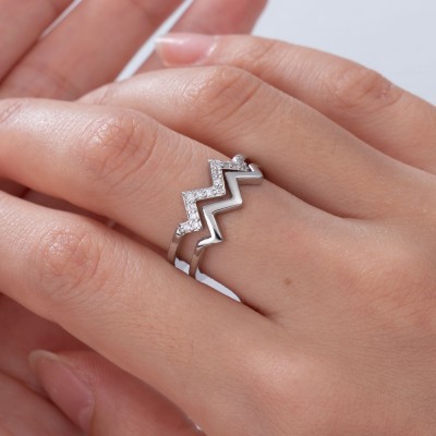 Sterling Silver Highs And Lows Double Wave Ring Gift for Her