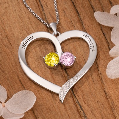 To My Girlfriend Heart Shaped Birthstone Necklace with Names Gifts for Girlfriend Valentine's Day Gifts