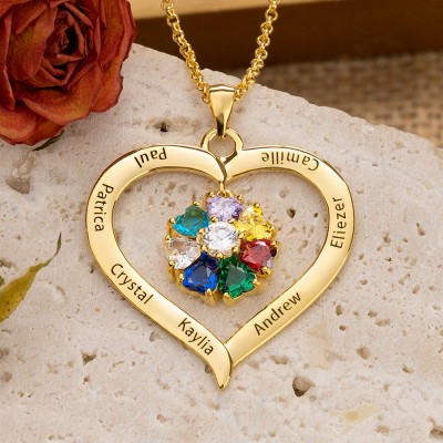 To My Mom Personalized Heart Shaped Name Necklace with Birthstone Design Gifts for Mom 