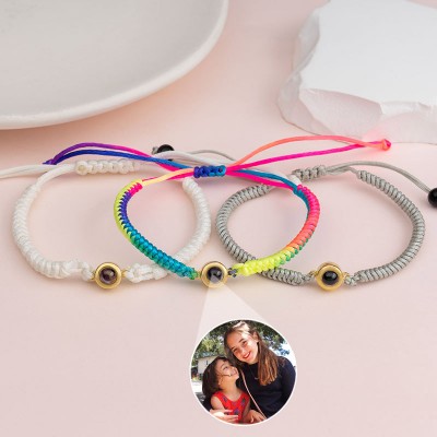 Personalized Braided Rope Memorial Photo Projection Bracelet with Picture Inside Gift for Couples, Anniversary